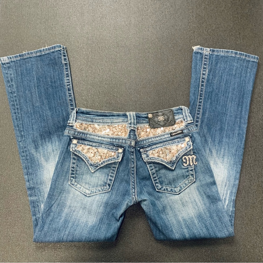 Miss Me Blue Flare Jeans with Sequin Accents, Retro throwback, cowgirl